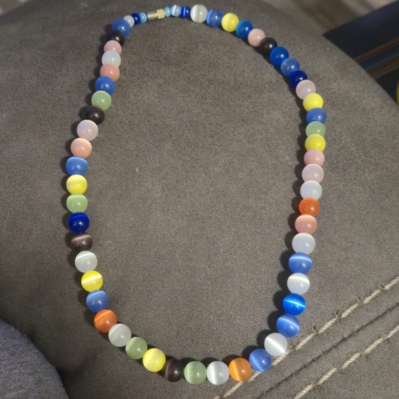 Whimsigoth Jewelry - Rainbowcore Whimsigoth Y2K Preppy Cat's Eye Choker Necklace 17"